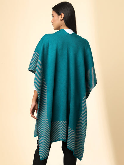 Open Front Striped Knitted Shrug | Teal