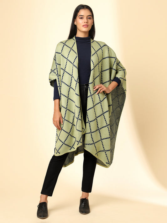 Open Front Checkered Knitted Shrug | Green