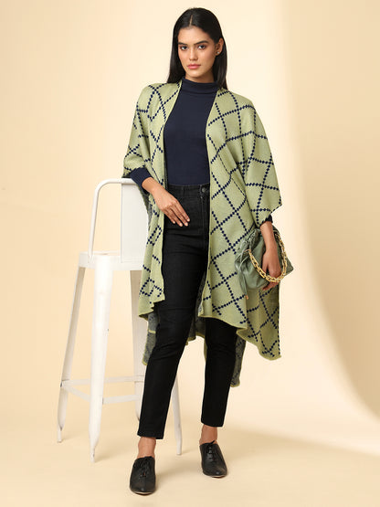 Open Front Checkered Knitted Shrug | Green