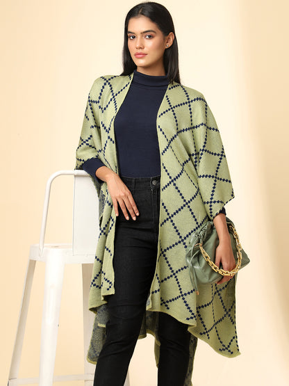 Open Front Checkered Knitted Shrug | Green