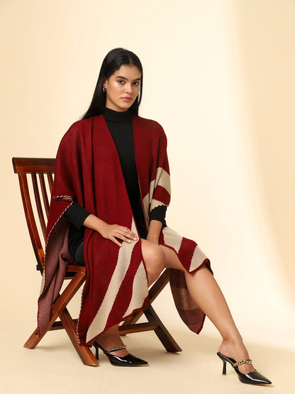 Open Front Striped Knitted Shrug | Maroon