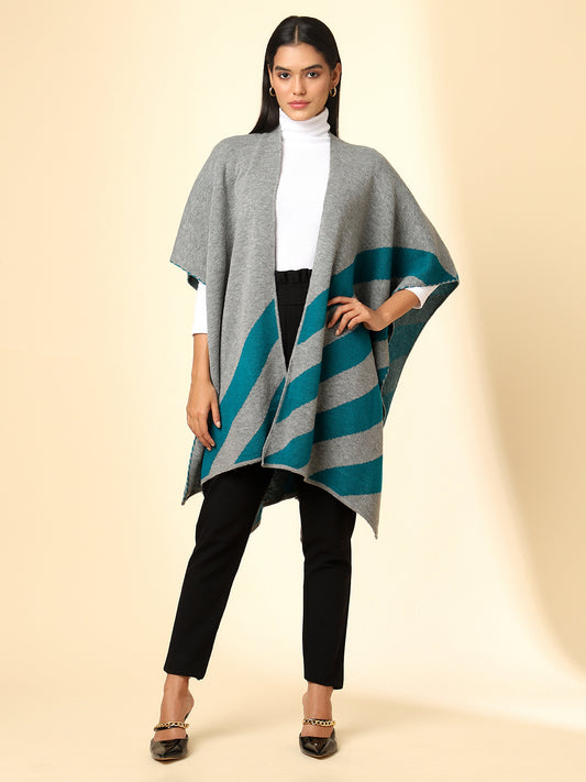 Open Front Striped Knitted Shrug | Grey