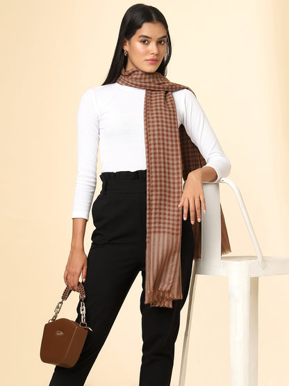 Women Pure Wool Woven Checks Soft Touch Stole | Brown