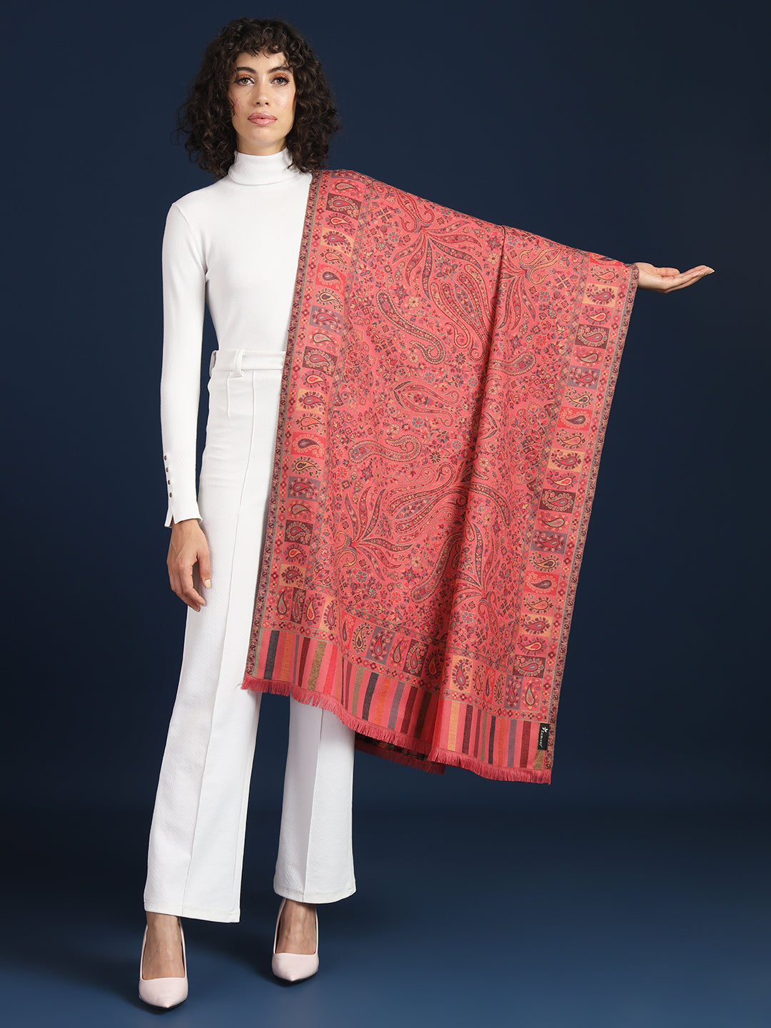 Kani Shawl for Women with Paisley Jaal Pattern | Pink