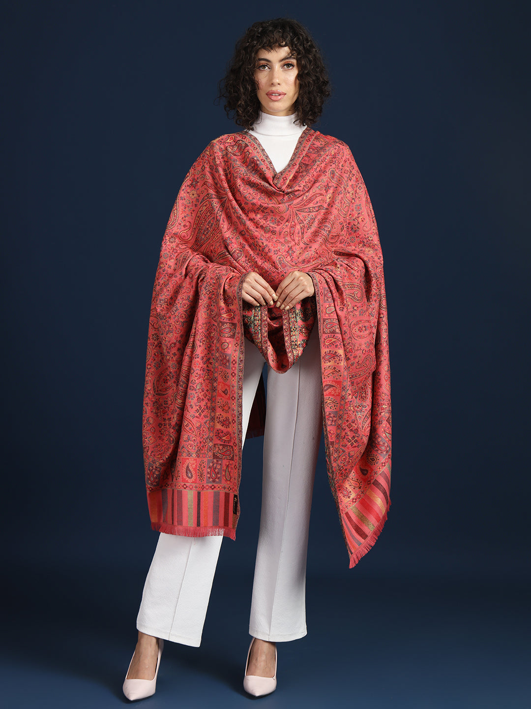 Kani Shawl for Women with Paisley Jaal Pattern | Pink