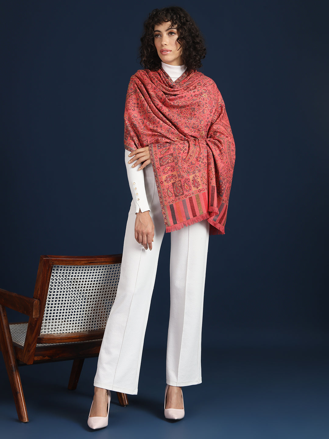 Kani Shawl for Women with Paisley Jaal Pattern | Pink