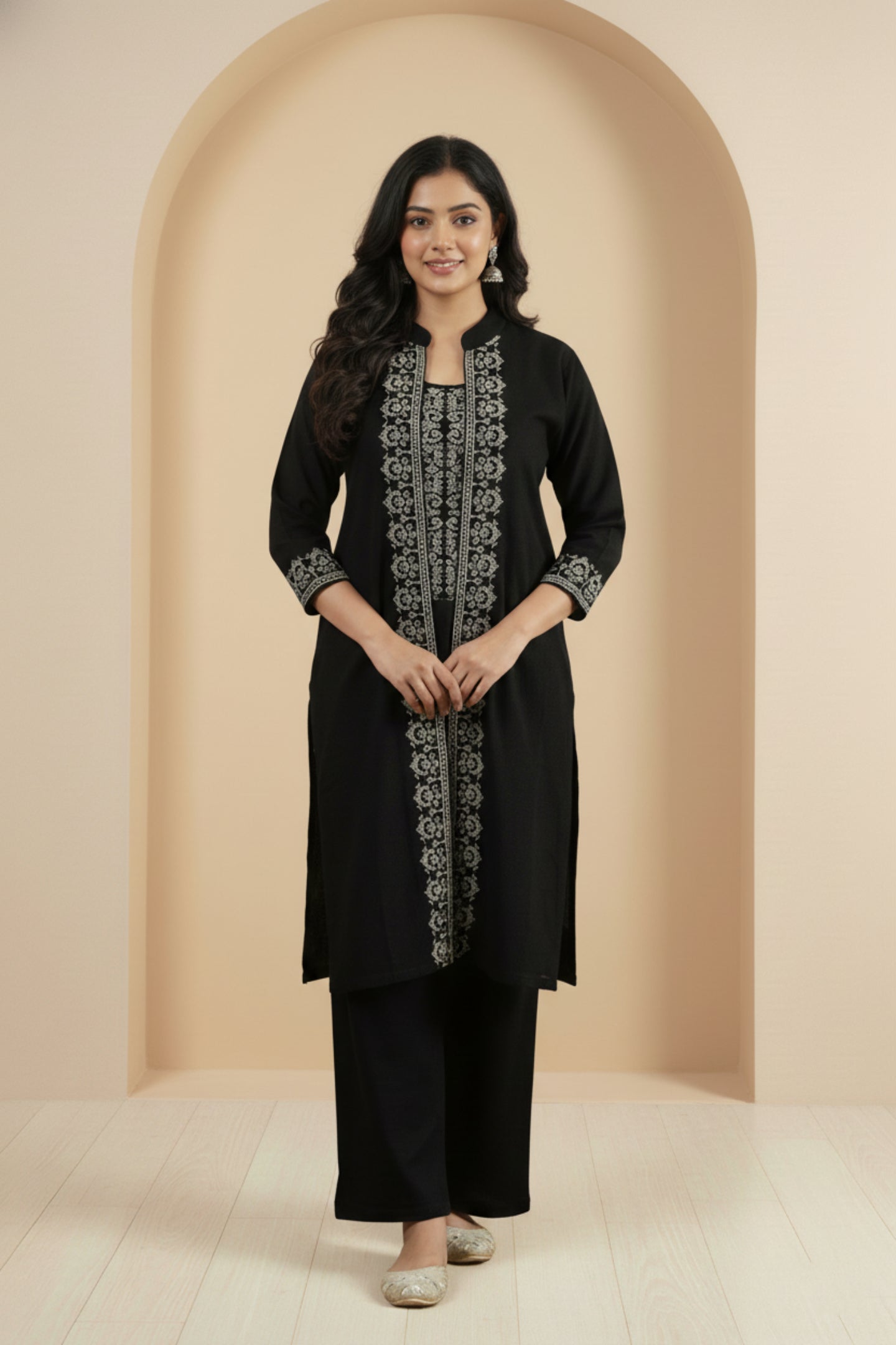 Three-Piece Woolen Knitted Coord Set | Black