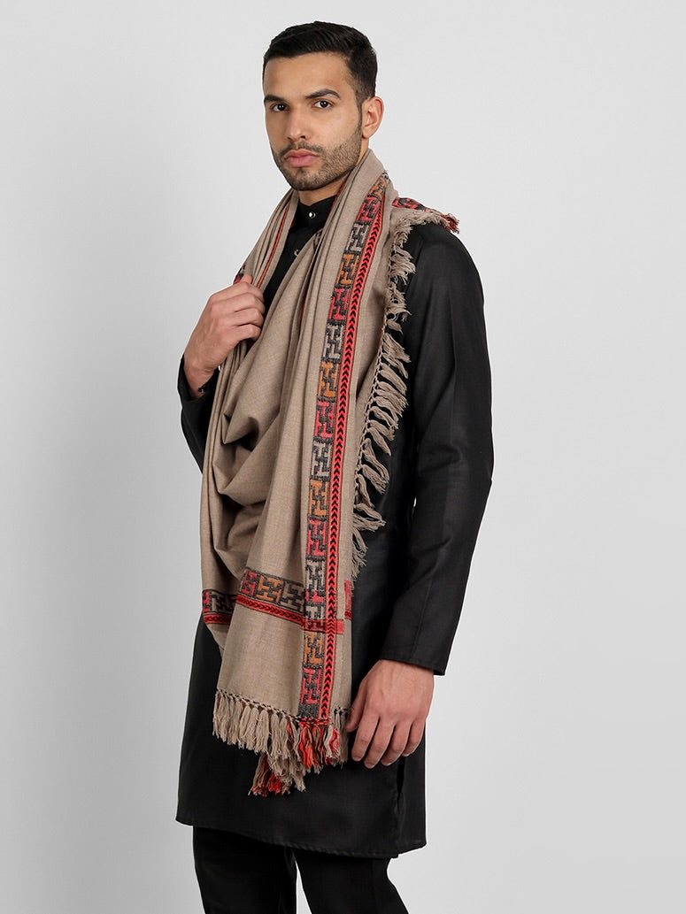Men's Traditional Kullu Woven Stole | Brown
