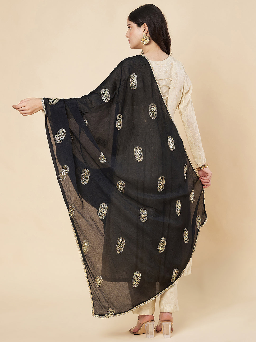 Ethnic Chinnon Dupatta for Women | Black