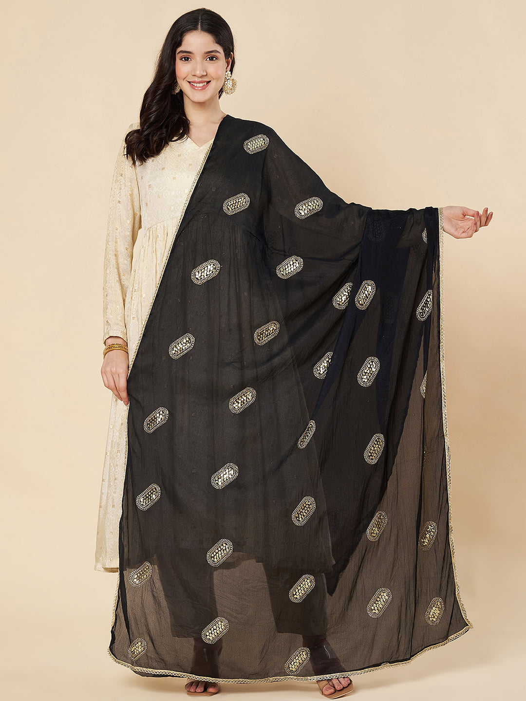 Ethnic Chinnon Dupatta for Women | Black