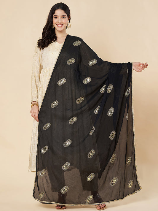 Ethnic Chinnon Dupatta for Women | Black