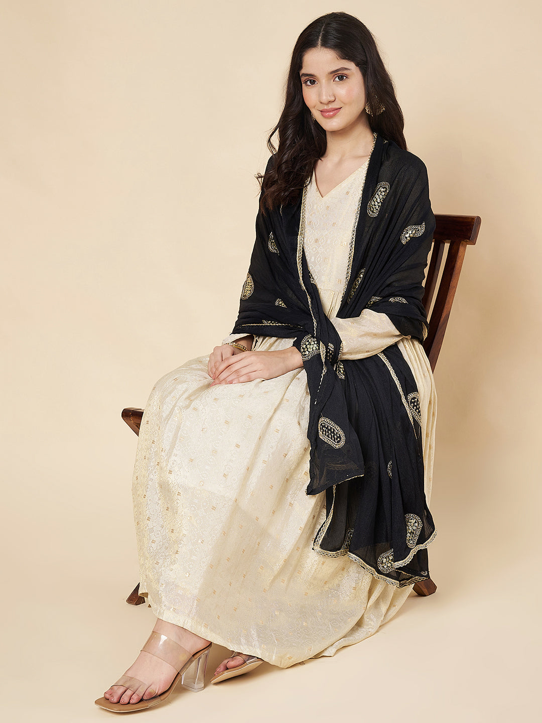 Ethnic Chinnon Dupatta for Women | Black