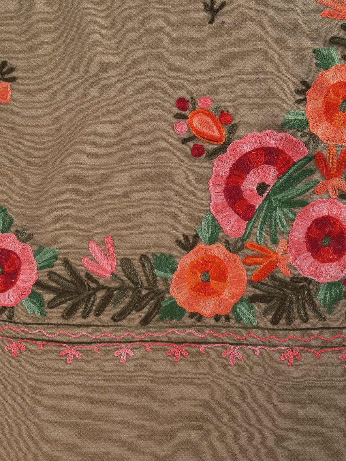Kashmiri Aari Embroidered Woollen Stole for Men | Brown - photo 6