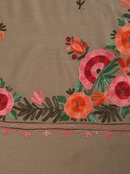 Kashmiri Aari Embroidered Woollen Stole for Men | Brown - photo 6