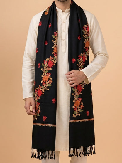 Kashmiri Aari Embroidery Woollen Stole for Men | Black - photo 5