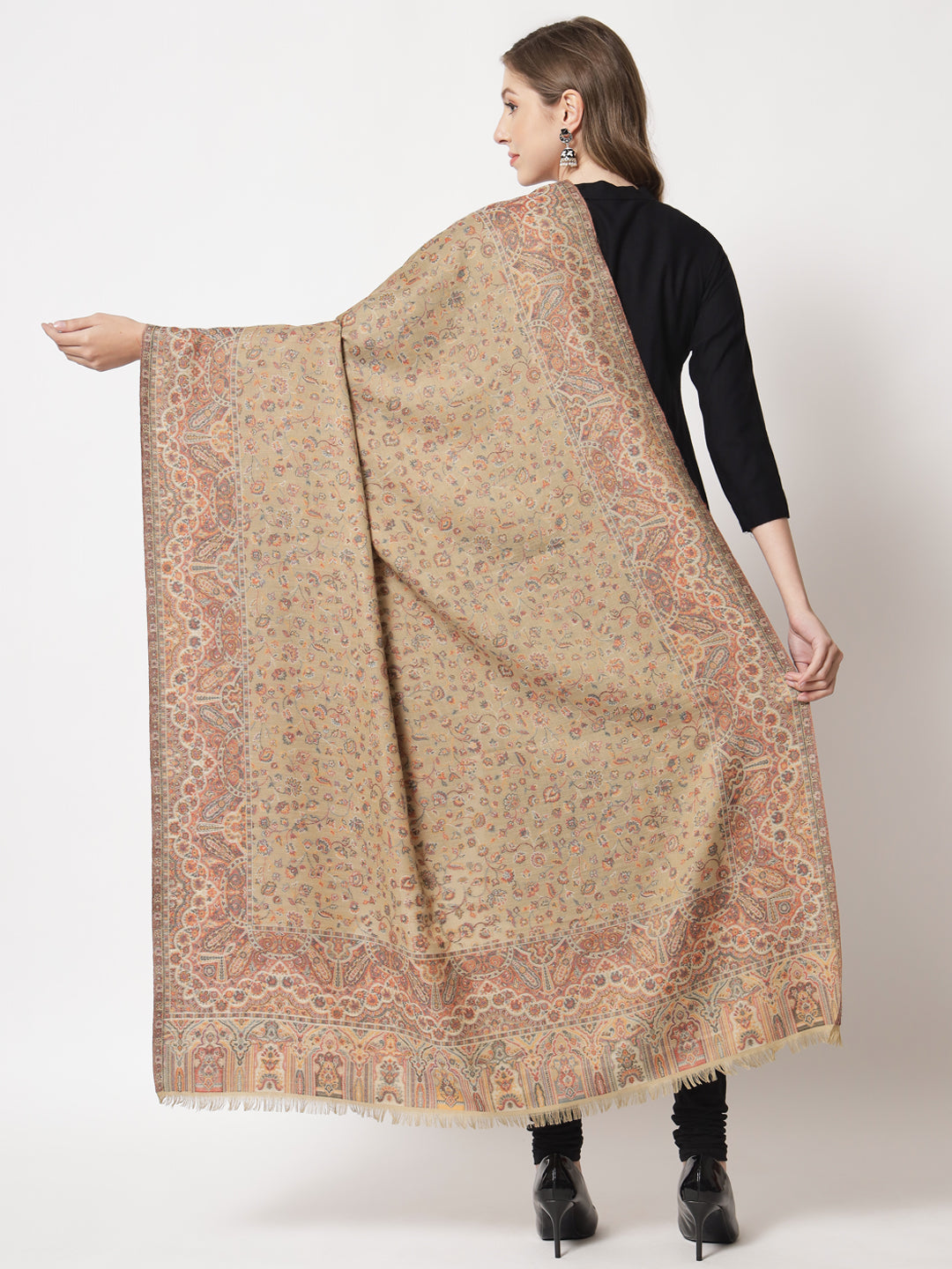Kani Woven Shawl for Women in Paisley Design Weaving | Brown