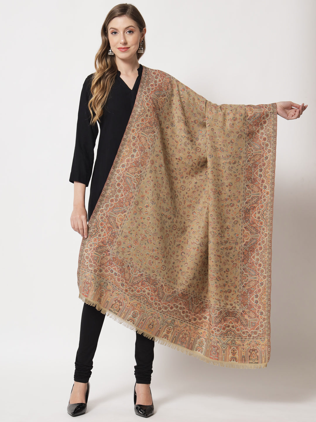 Kani Woven Shawl for Women in Paisley Design Weaving | Brown