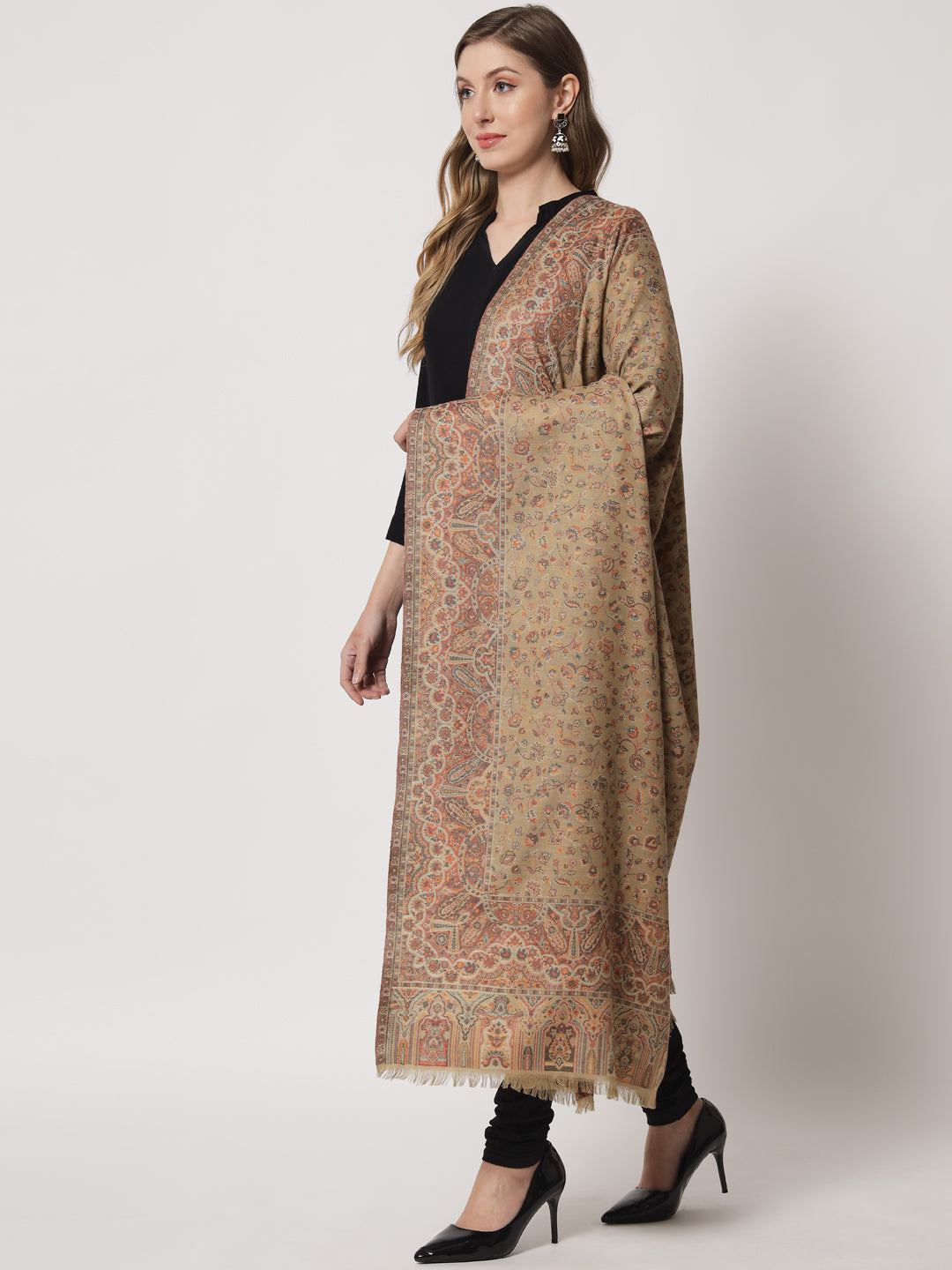 Kani Woven Shawl for Women in Paisley Design Weaving | Brown