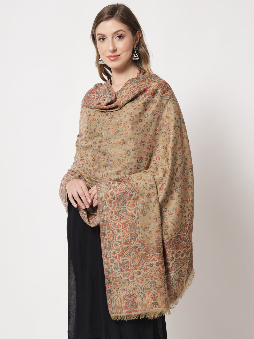 Kani Woven Shawl for Women in Paisley Design Weaving | Brown