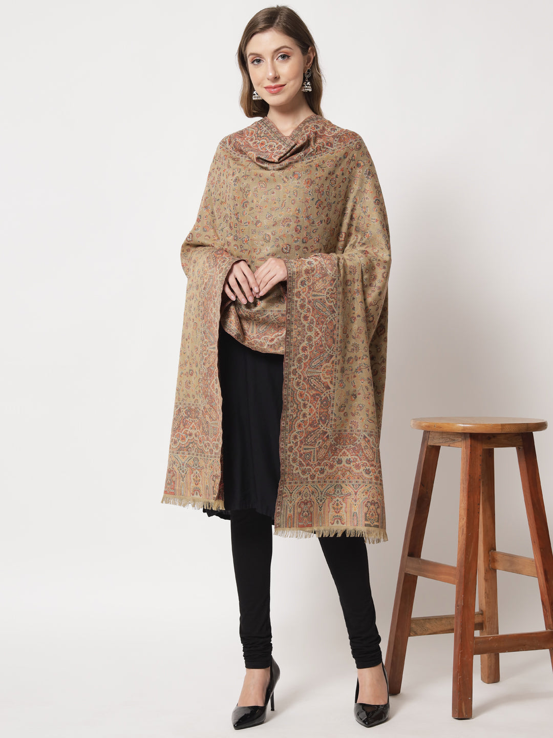 Kani Woven Shawl for Women in Paisley Design Weaving | Brown