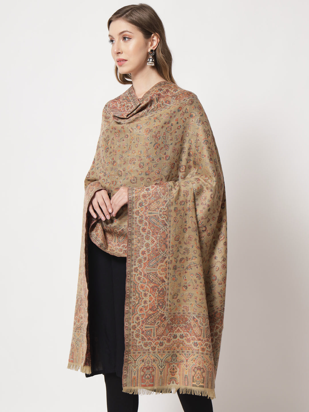 Kani Woven Shawl for Women in Paisley Design Weaving | Brown
