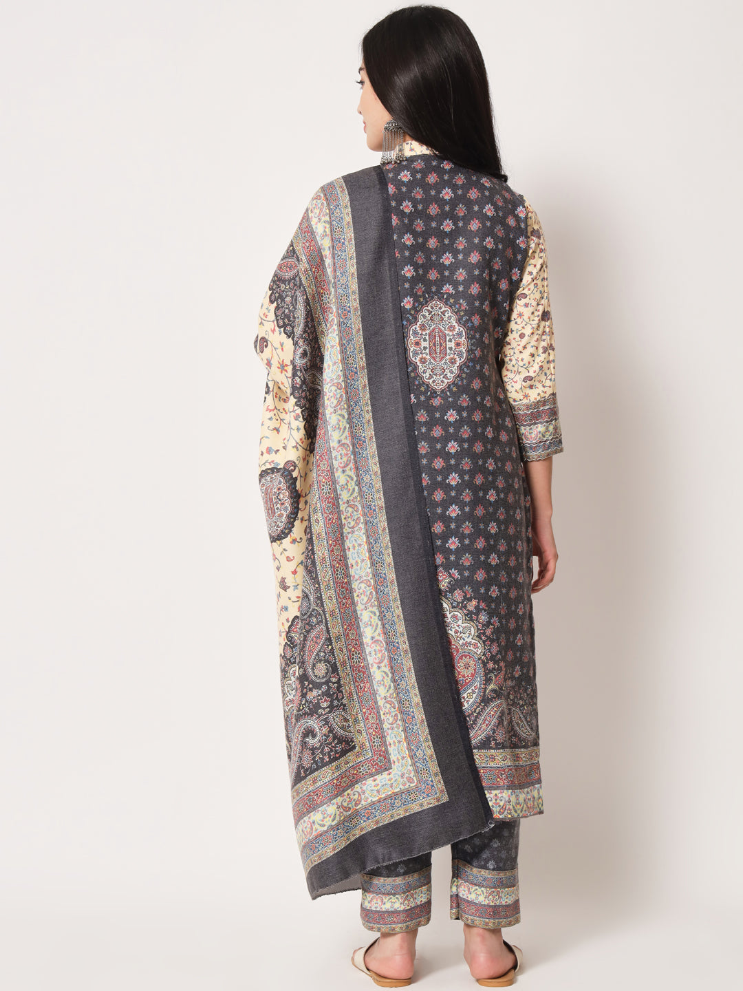 Unstitched Printed Design Kalamkari Handwork Dress Material | Black