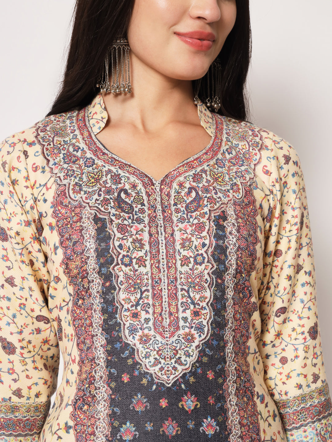 Unstitched Printed Design Kalamkari Handwork Dress Material | Black