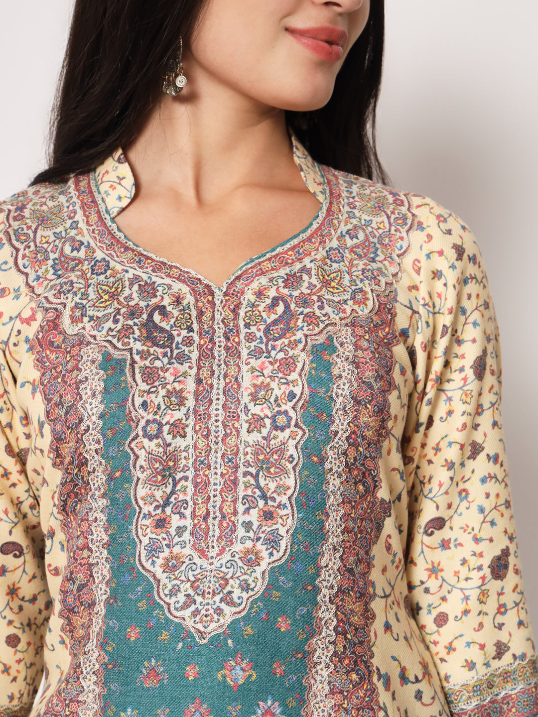 Unstitched Printed Design Kalamkari Handwork Dress Material | Seagreen
