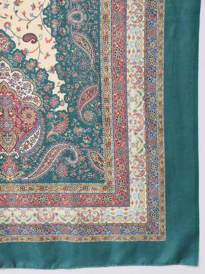 Unstitched Printed Design Kalamkari Handwork Dress Material | Seagreen