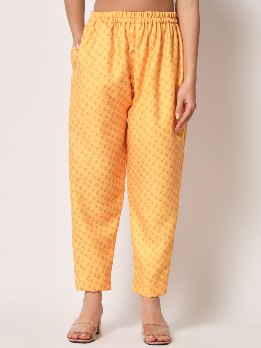 Unstitched Printed Design Kalamkari Handwork Dress Material | Mustard