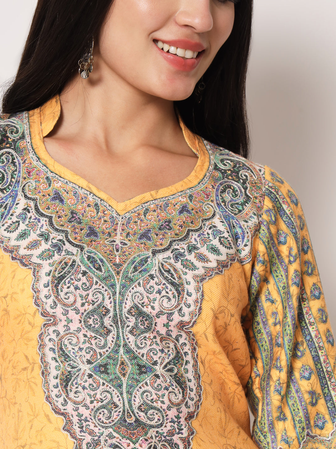 Unstitched Printed Design Kalamkari Handwork Dress Material | Mustard