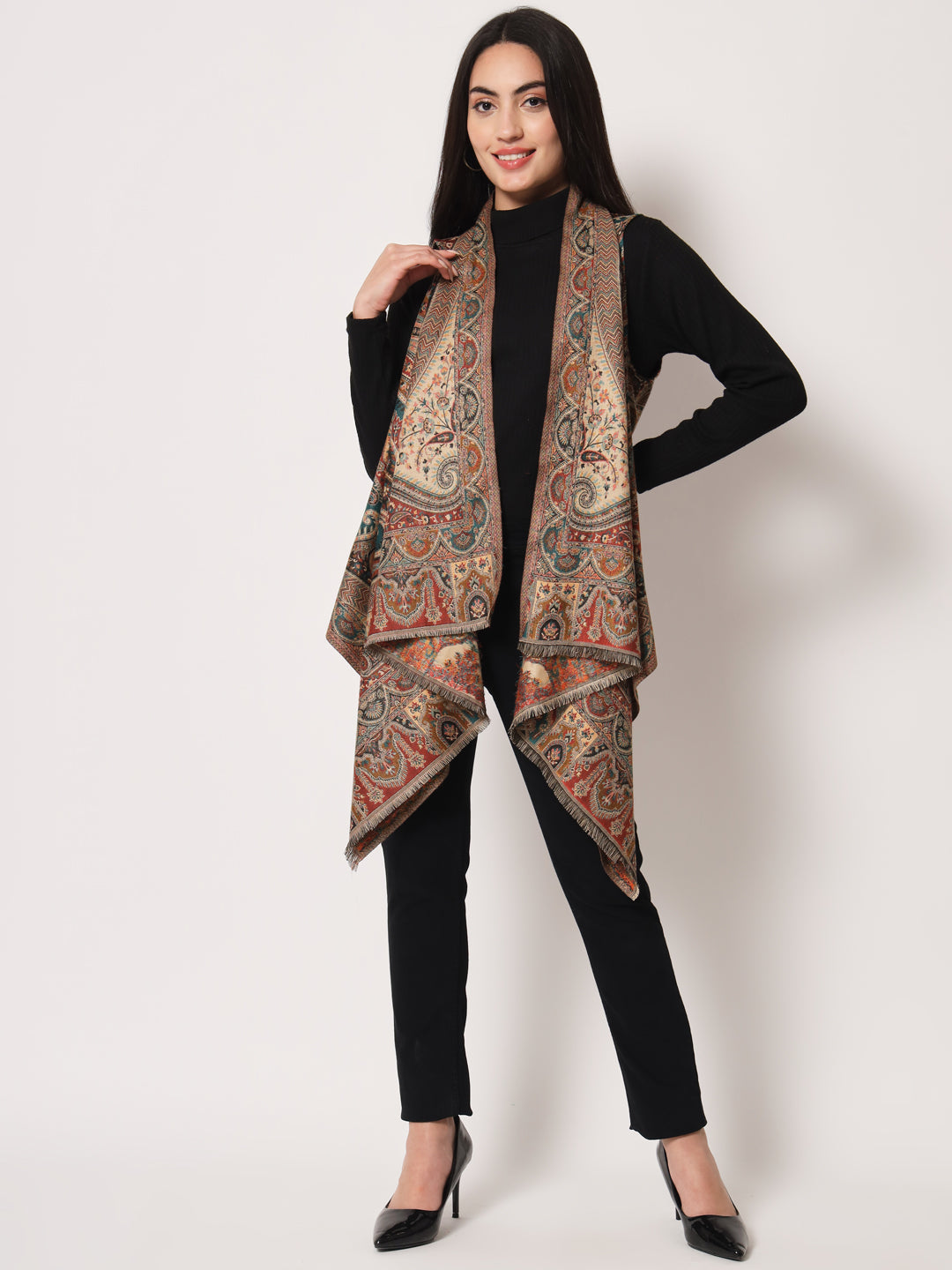 Women's Woven Cape Shrug with Paisley Pattern | Multicolor