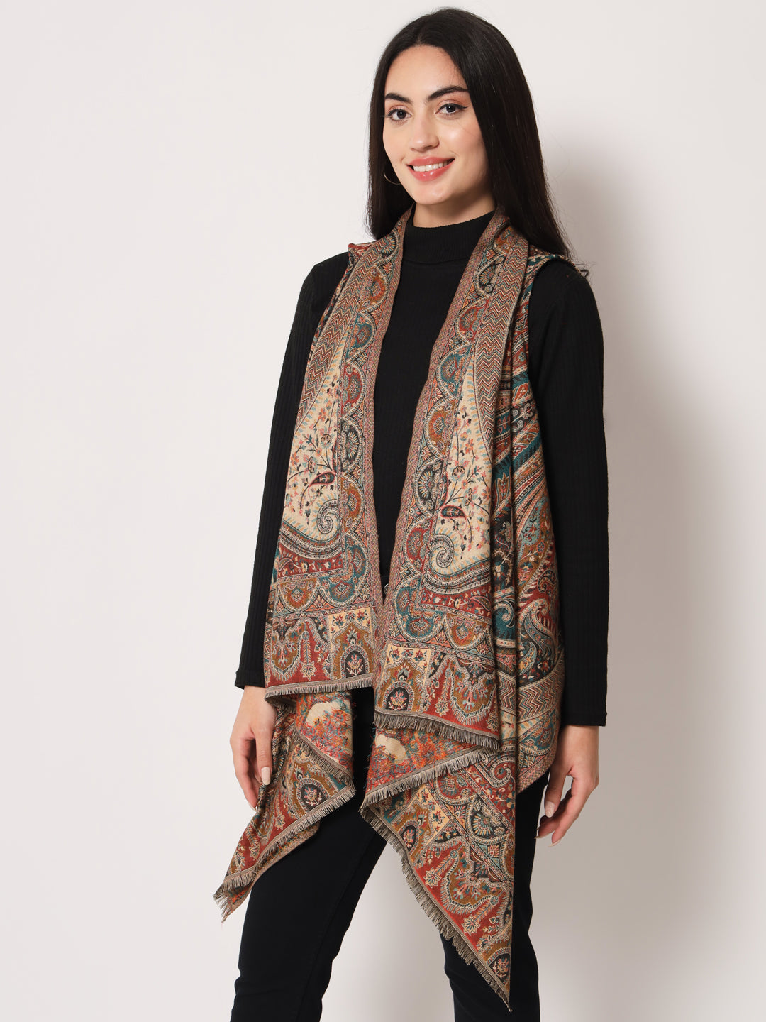 Women's Woven Cape Shrug with Paisley Pattern | Multicolor