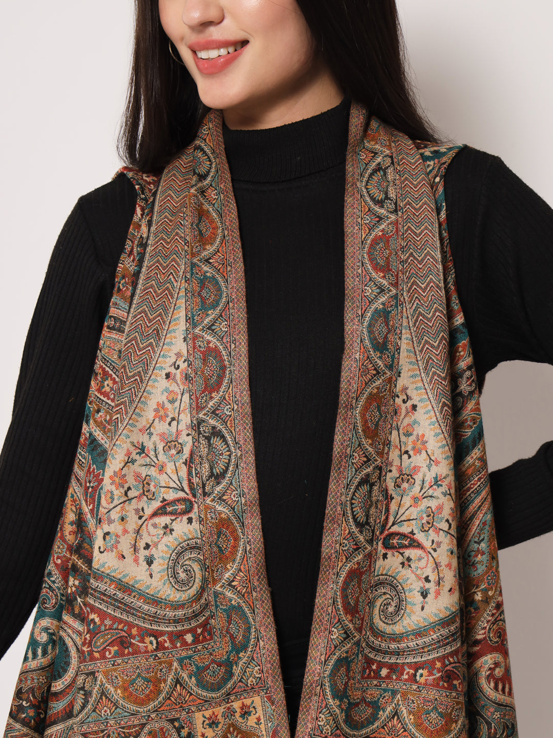 Women's Woven Cape Shrug with Paisley Pattern | Multicolor