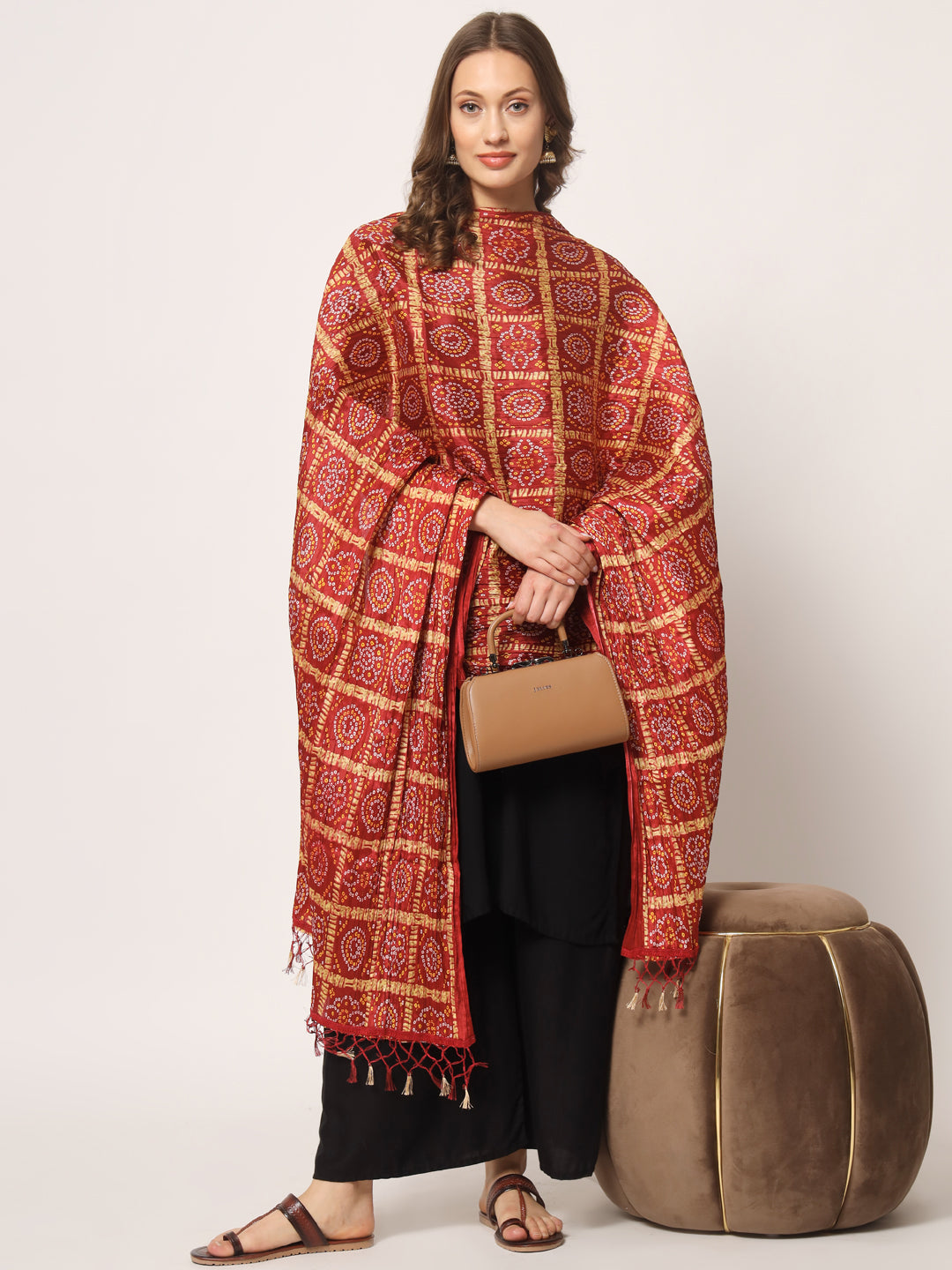 Printed Bandhani Chinnon Dupatta for Women Pack of 2 | Maroon and Multicolor