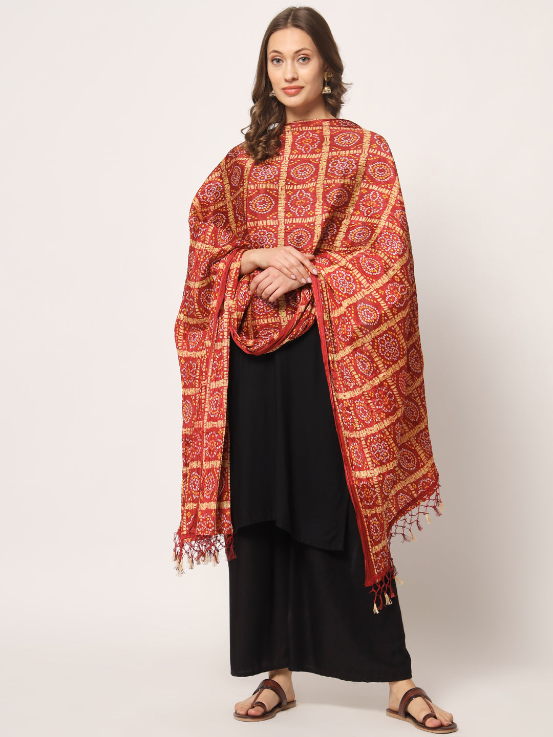 Printed Bandhani Chinnon Dupatta for Women Pack of 2 | Maroon and Multicolor
