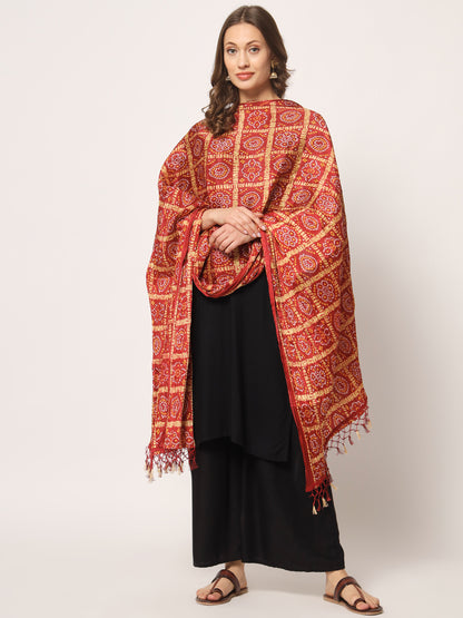 Bandhani Printed Dupatta for Women | Maroon