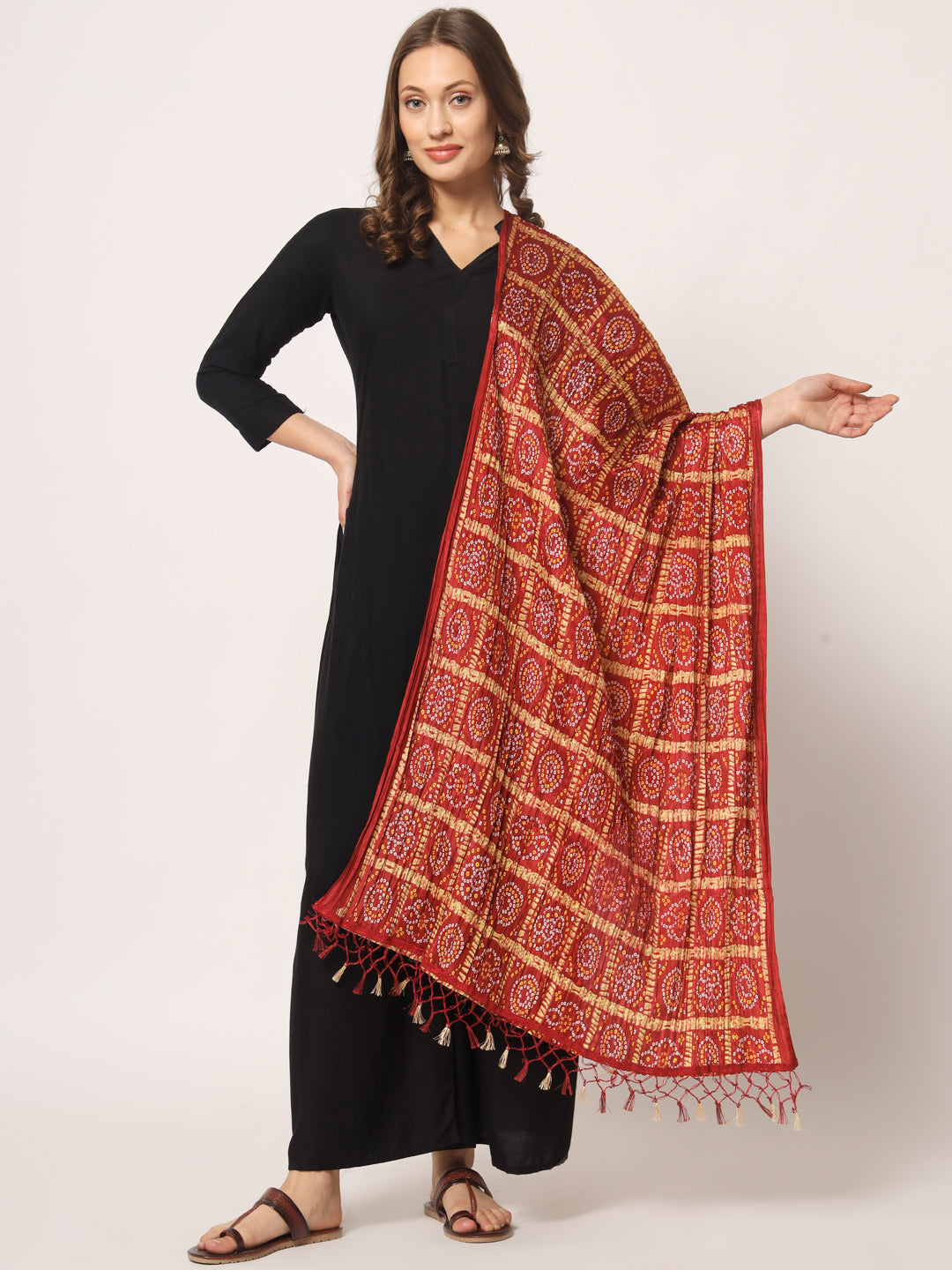 Printed Bandhani Chinnon Dupatta for Women Pack of 2 | Maroon and Multicolor