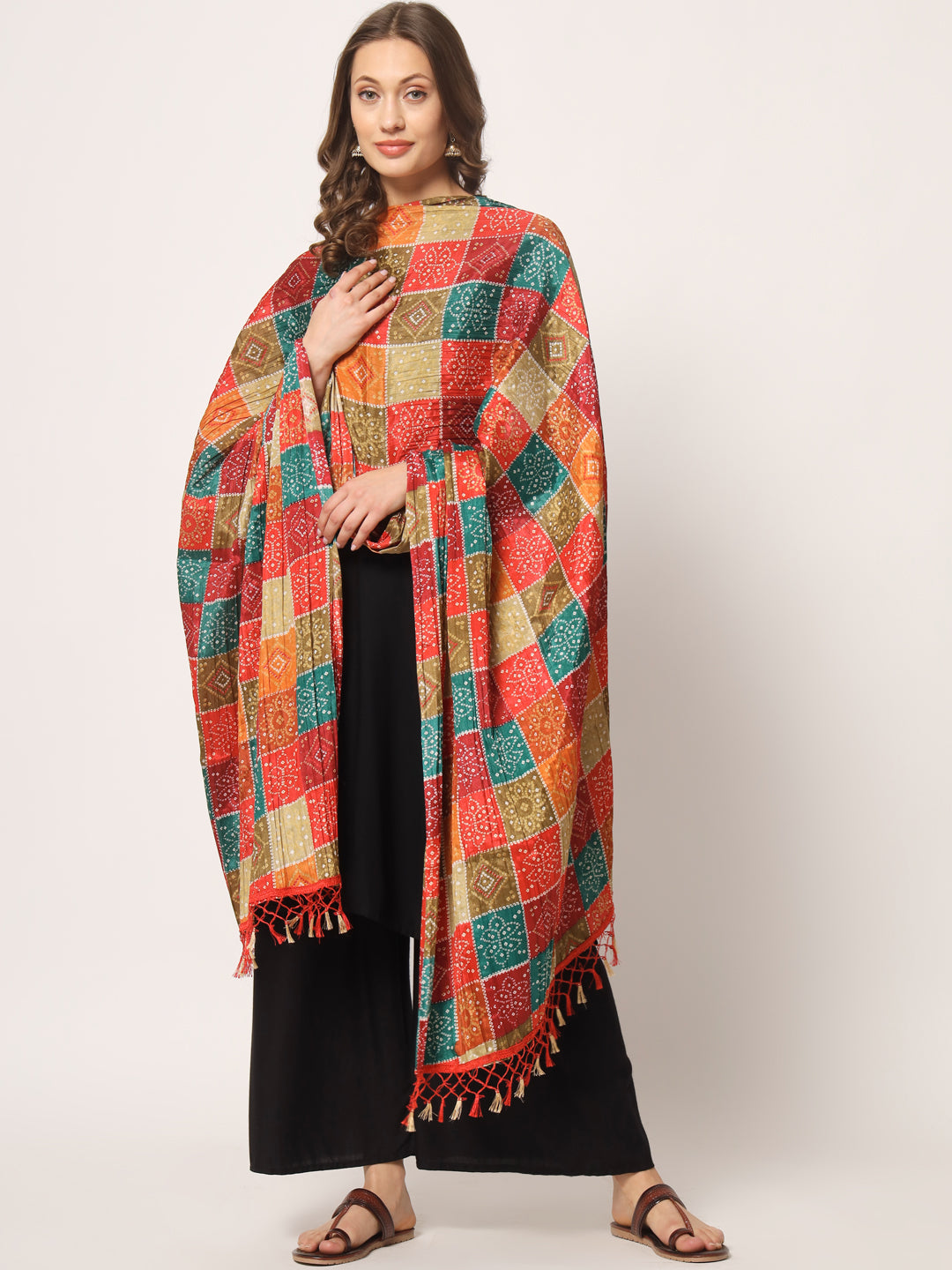 Printed Bandhani Chinnon Dupatta for Women Pack of 2 | Maroon and Multicolor