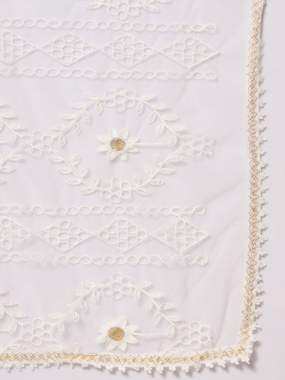 Embroidered Net Dupatta for Women | White