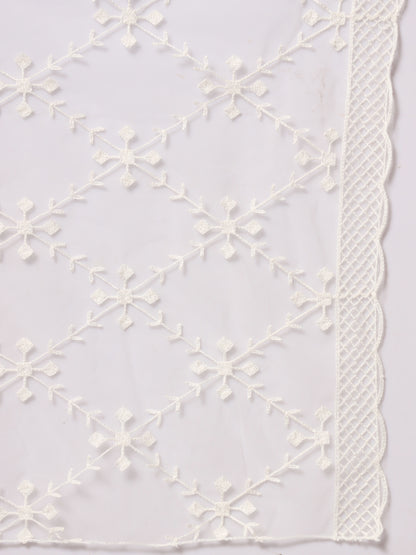 Embroidered Net Dupatta for Women | White