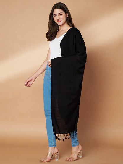 Plain Black Woolen Stole for Women | Black