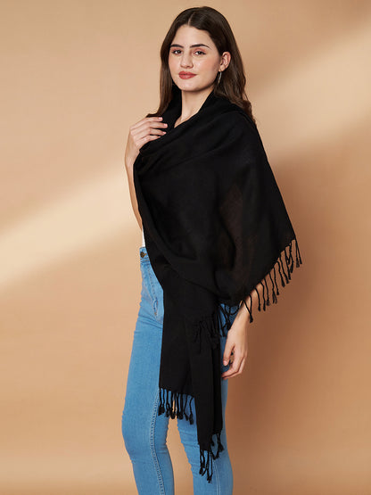 Plain Black Woolen Stole for Women | Black