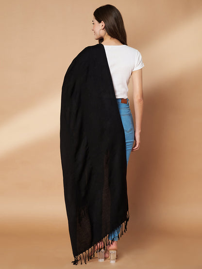 Plain Black Woolen Stole for Women | Black