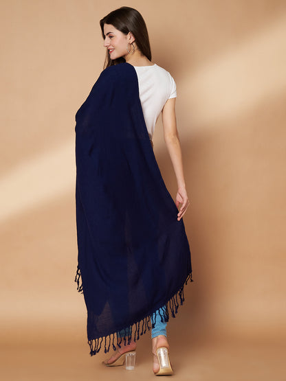 Plain Blue Woolen Stole for Women |Navy Blue