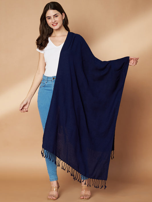 Plain Blue Woolen Stole for Women |Navy Blue