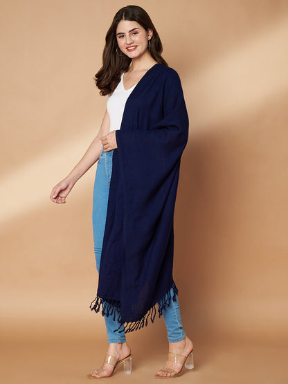 Plain Blue Woolen Stole for Women |Navy Blue