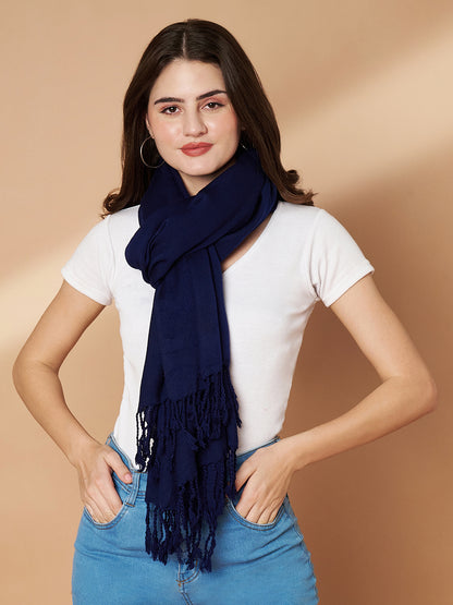 Plain Blue Woolen Stole for Women |Navy Blue