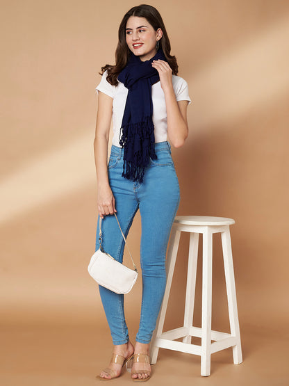 Plain Blue Woolen Stole for Women |Navy Blue