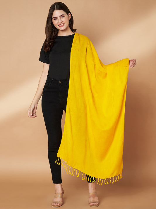 Plain Yellow Woolen Stole for Women | Yellow